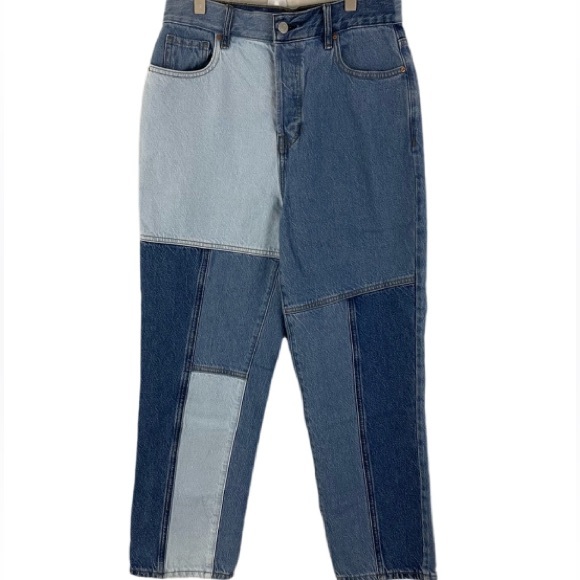 PacSun Denim - PACSUN Eco Two-Tone Patchwork Blue High Waisted Straight Leg Jeans